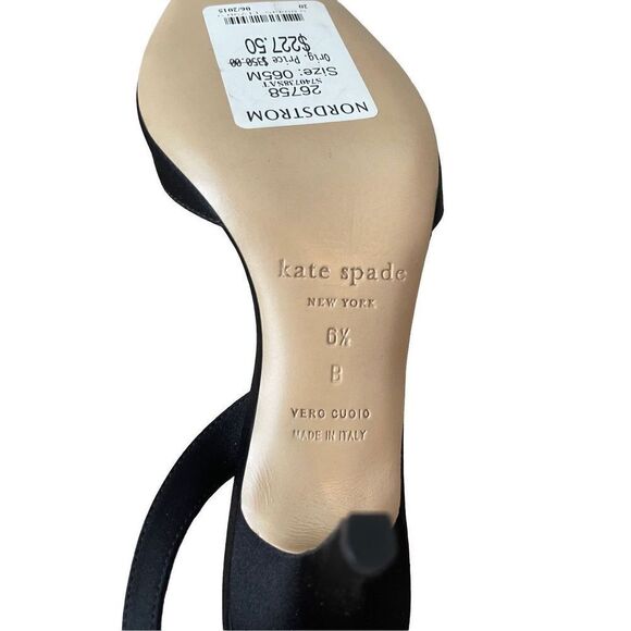 Kate Spade Womens Black Miva Jeweled Bow Satin Slingback Open Toe Heels Sandals - Picture 7 of 8